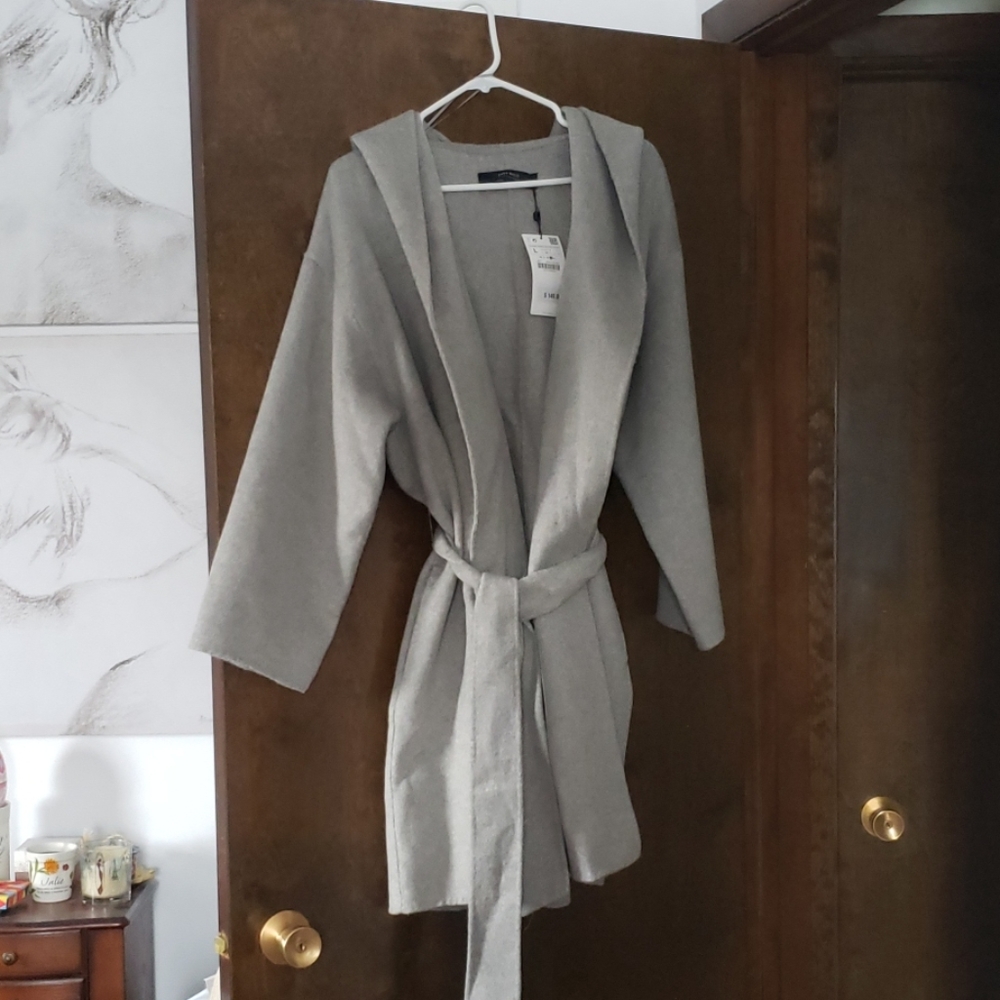 Gray wool coat with hood